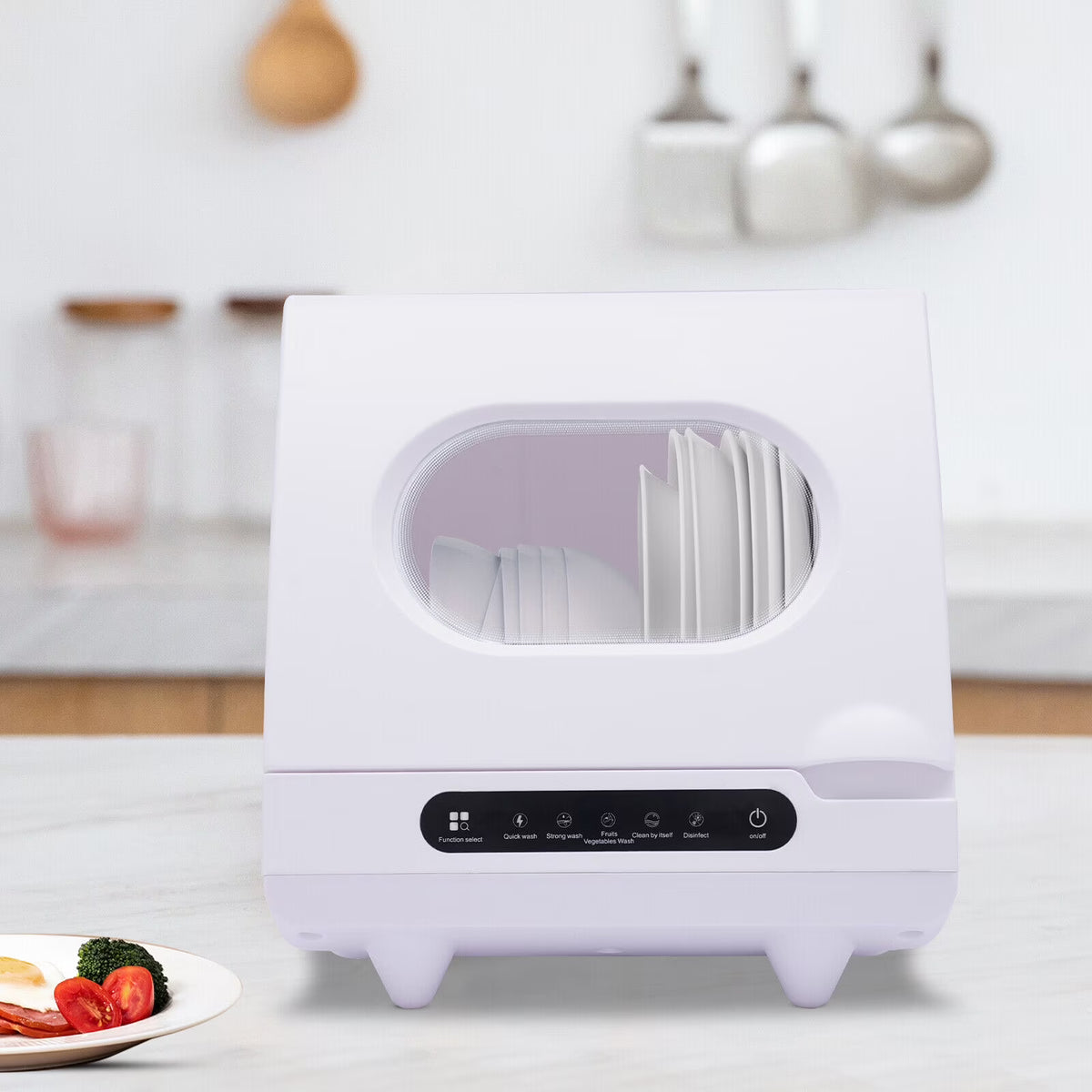 1200W White Portable Tabletop Dishwasher 2-6 Sets, Compact Dishwasher with Tank,Leak-Proof Drying, 360�� Spray Arm, 5 Programmes, for Houses, Flats and Dormitories
