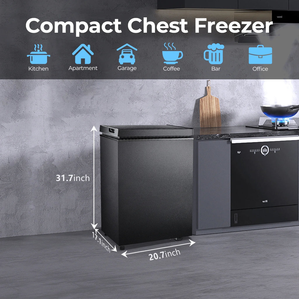 WAA 2.8 Cubic Feet Chest Freezer with Removable Basket Free Standing Top Open Door Compact Freezer with Adjustable Temperature for Home/Kitchen/Office/Bar (White)