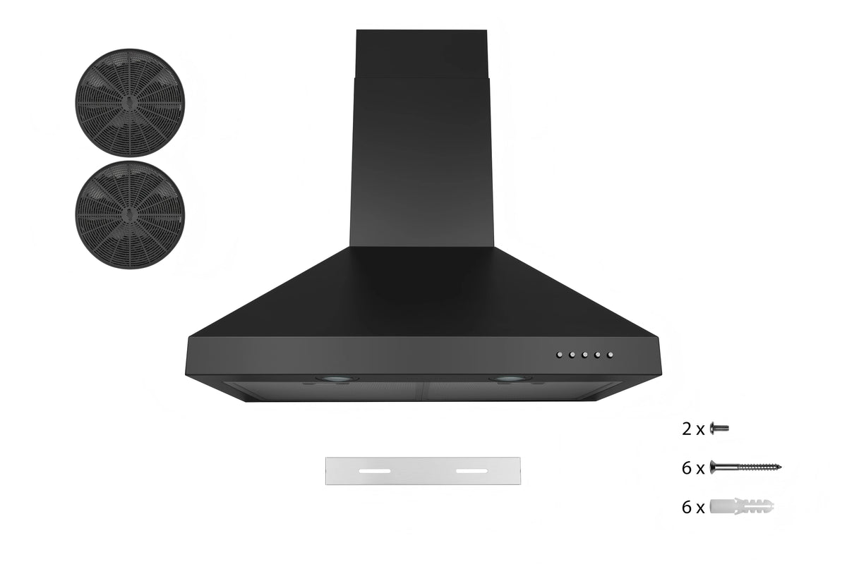 Hauslane Chef Series Base Model WM-530 30" Convertible Wall Mount Chimney Range Hood 120V in Matte Black