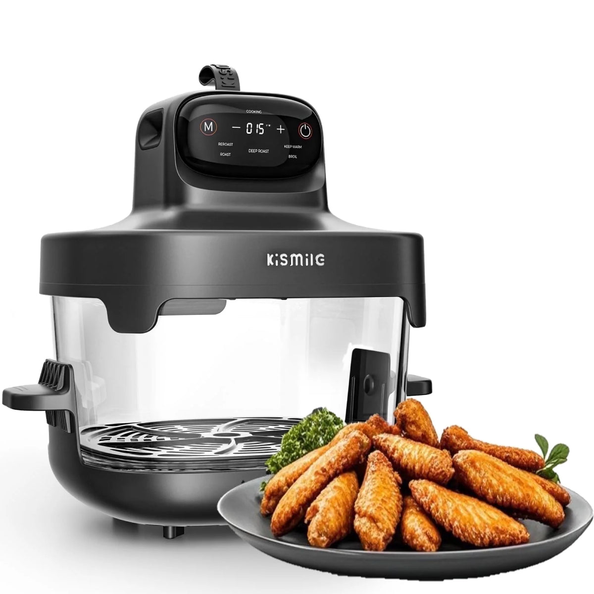 Kismile 5-in-1 Portable Glass Multifunctional Air Fryer with 360° Visualization, 2 Sizes 2.6QT/4.7QT with Lids, 1500W, Refrigerator&Dishwasher Safe