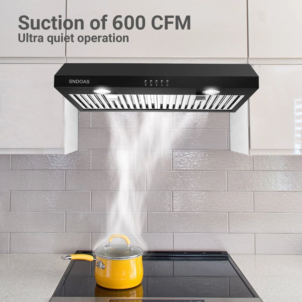 Range Hood 30 inch Under Cabinet,Black Stainless Steel Range Hood with 500 CFM,Ductless Range Hood Black,Kitchen Vent Hood 30 inch with 3 Way Venting,Baffle Filters,LED Light