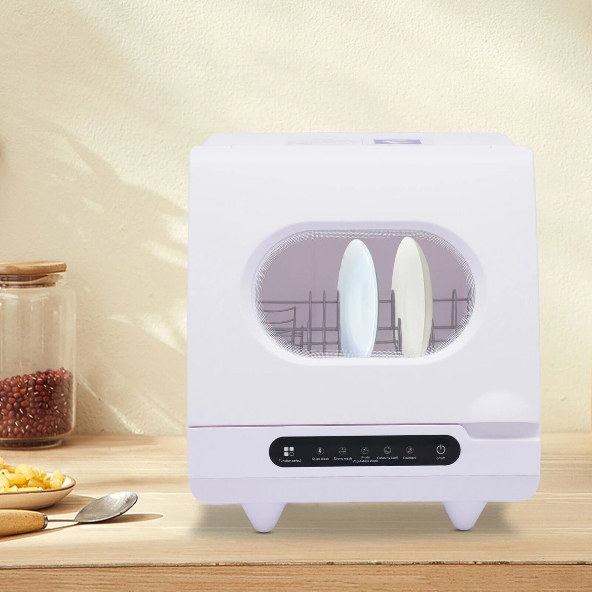White 800W Dishwasher for Cleaning Vegetables and Fruits 15.6*15.4*16.9in Wash 6 Sets of Tableware at Once