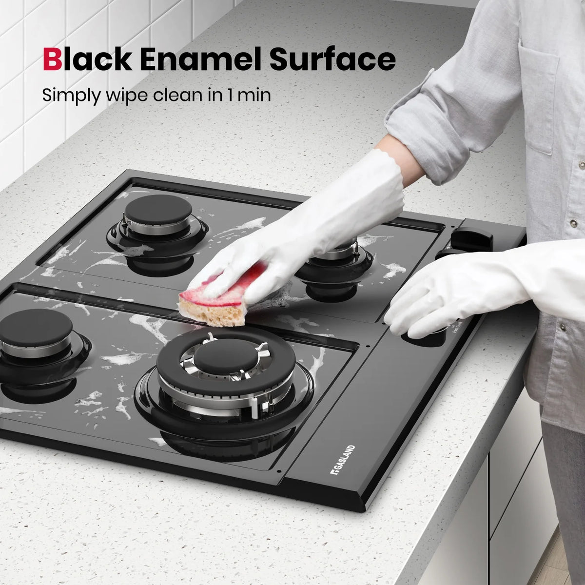 GASLAND GH60EF 24" Built-in Gas Stove Top, Black Ename Gas Cooktop with Griddle, 4 Sealed Burners, ETL