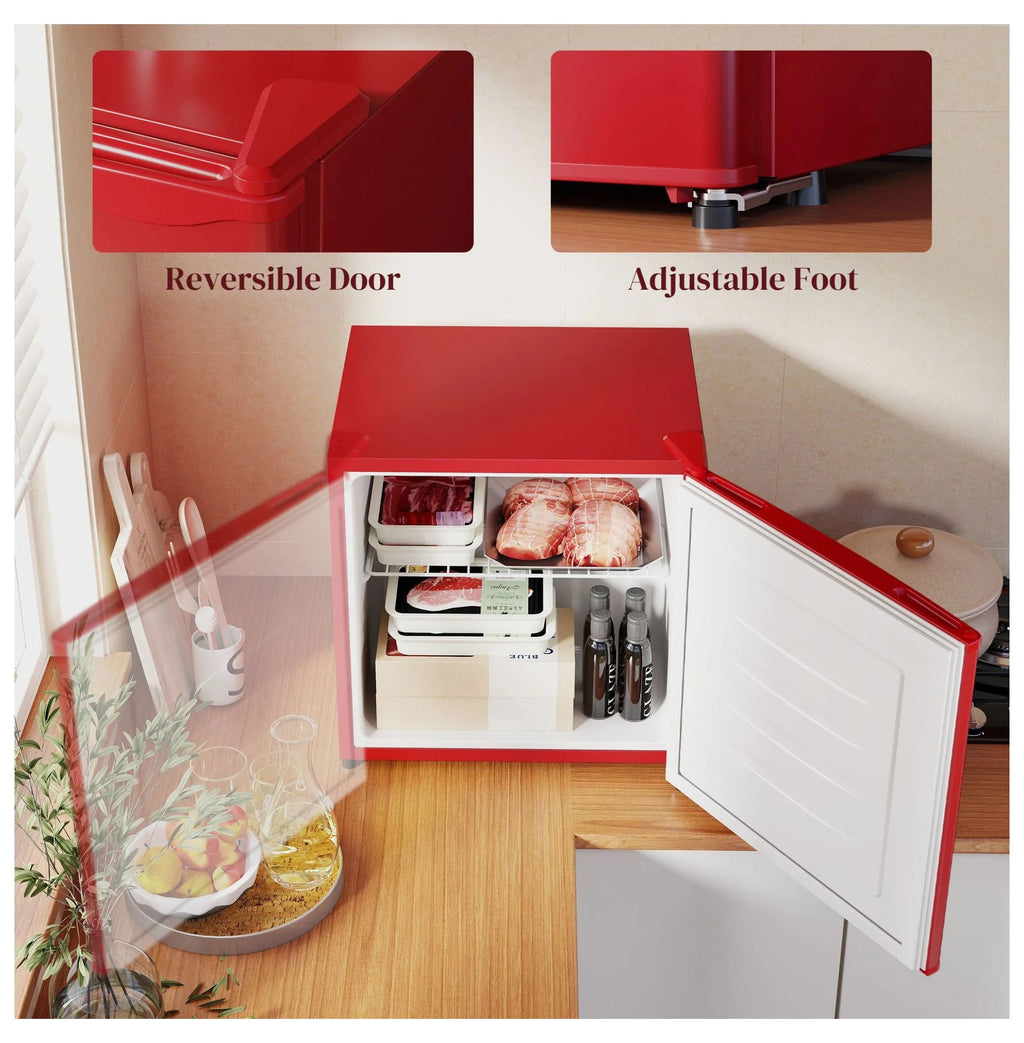 1.1 Cu.Ft Mini Freezer, Compact Upright Freezer - Red, Adjustable Temp, Removable Shelf - Ideal for Dorm, Office, RV & Apartments
