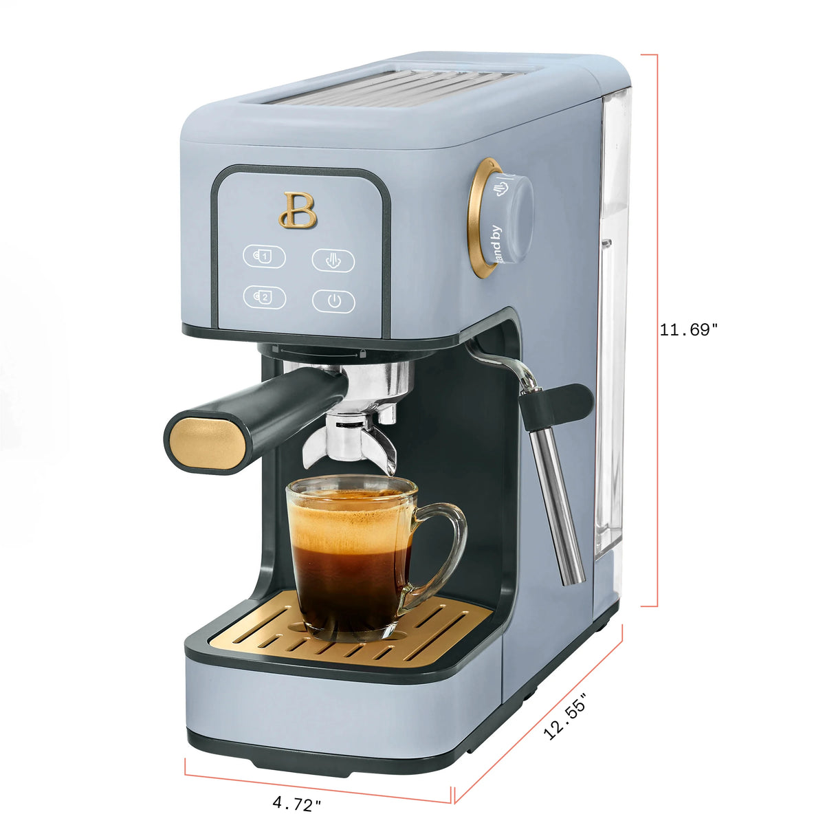 Beautiful Slim Espresso Machine with 20-Bar Pressure, Black Sesame by Drew Barrymore
