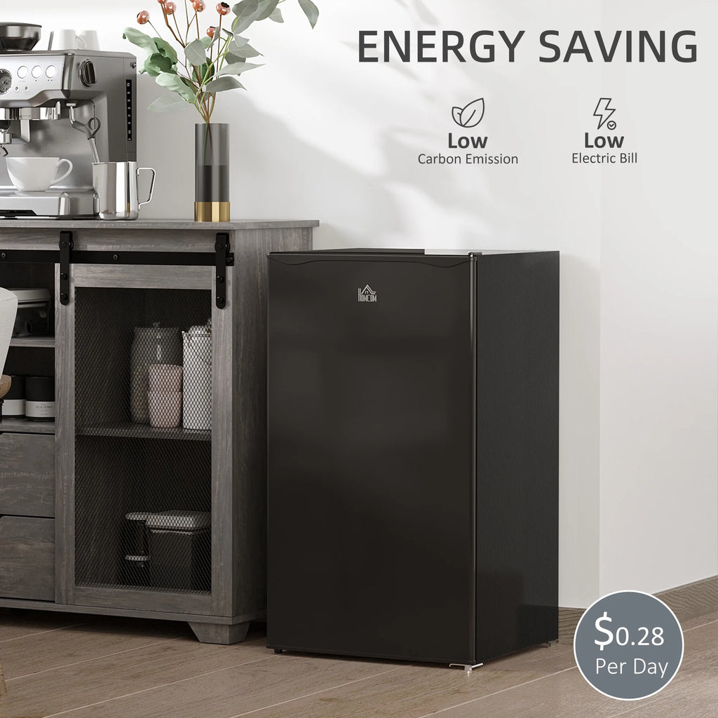 Homiyad 3.2 Cu.Ft Mini Fridge with Freezer, Single Door Compact Refrigerator with Adjustable Thermostat, Shelf and Reversible Door for Bedroom, Dorm, Home Office, Energy Efficient, Black