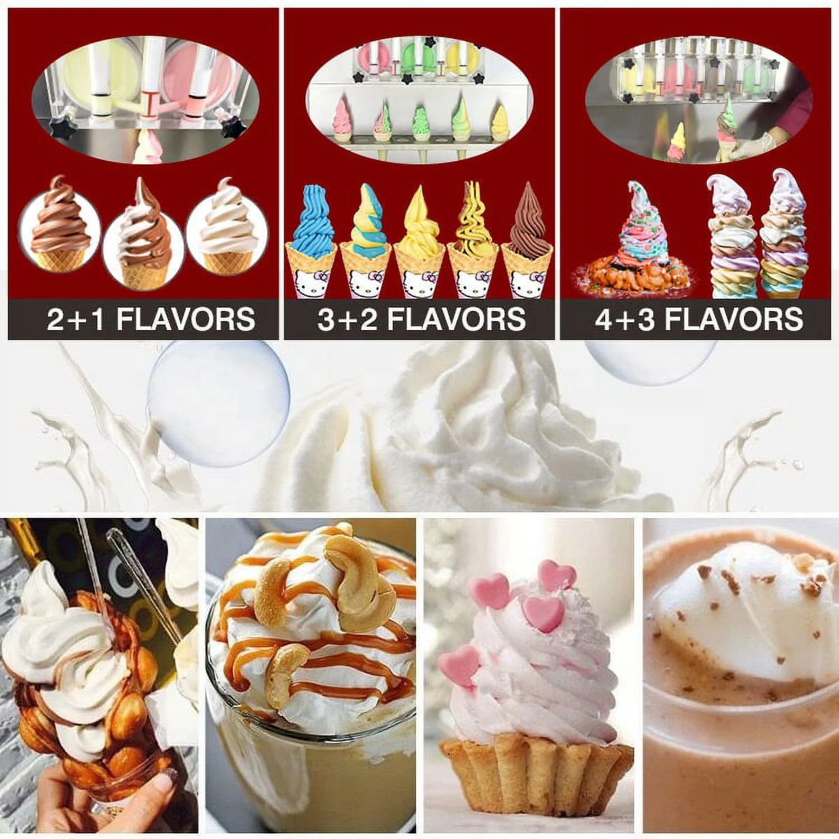Kolice Countertop Yougurt 3 Flavors Soft Serve Ice Cream Machine-Upper Tanks Refrigerated,ETL Certificate