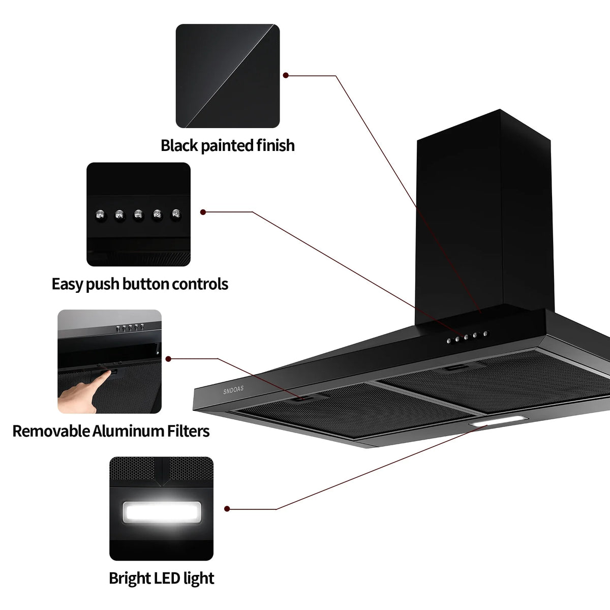 "Joeaonz 24"" Wall Mount Convertible Range Hood, 450CFM, Stainless Steel, 3-Speed with LED Light"