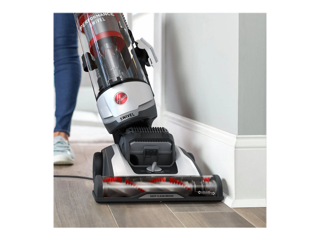 Hoover Bagless Upright Vacuum, High Performance, Pet Friendly, Swivel Design, with Dusting Brush, Extension Wand, HEPA Filter, Crevice & Upholstery Tool, 110 V Red/Grey