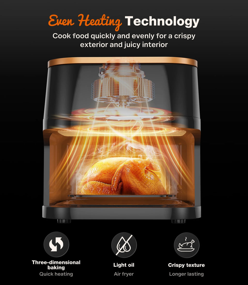 Suodoka Air Fryer 10 Qt Max 450F for Cooking, 6 Presets Fry Touch Panel Easy View Window, New Black