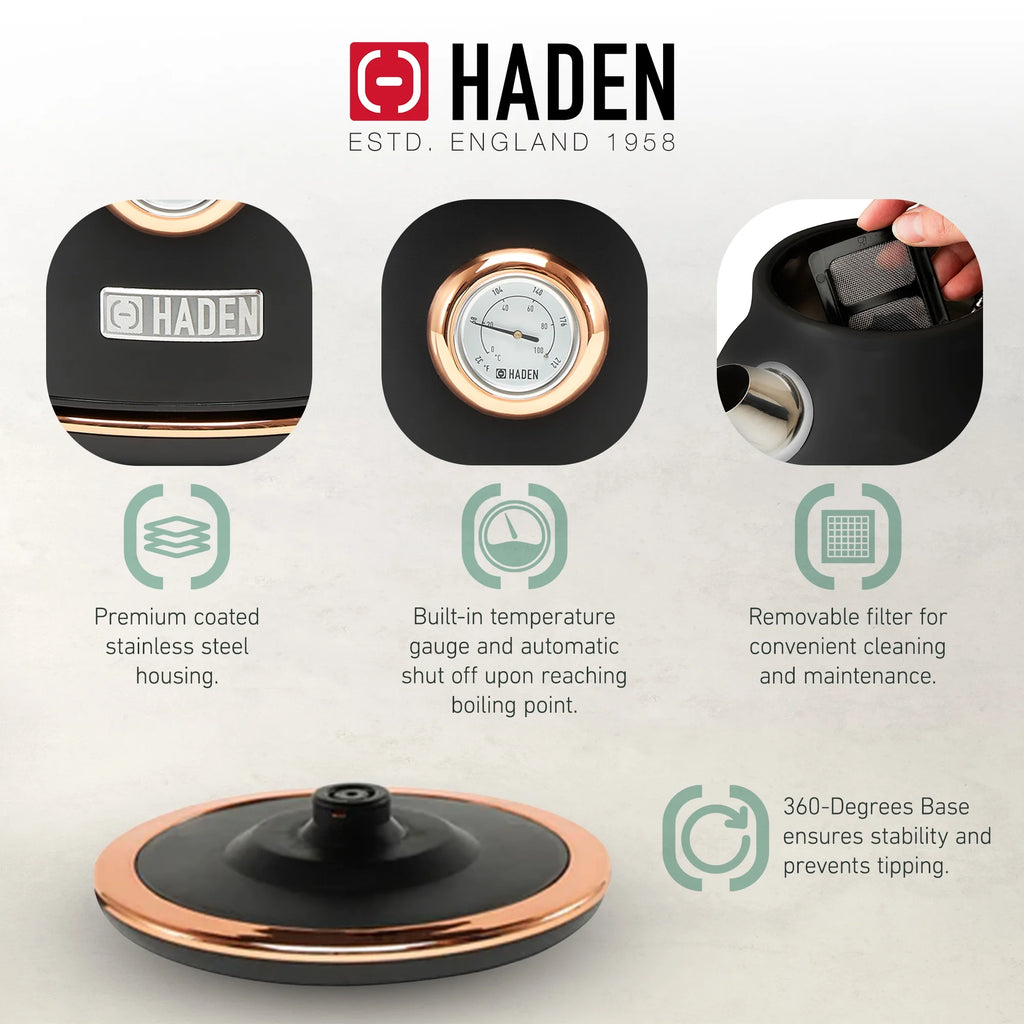 Haden Dorset 1.7 Liter Electric Water Kettle with Base, Putty & Chrome