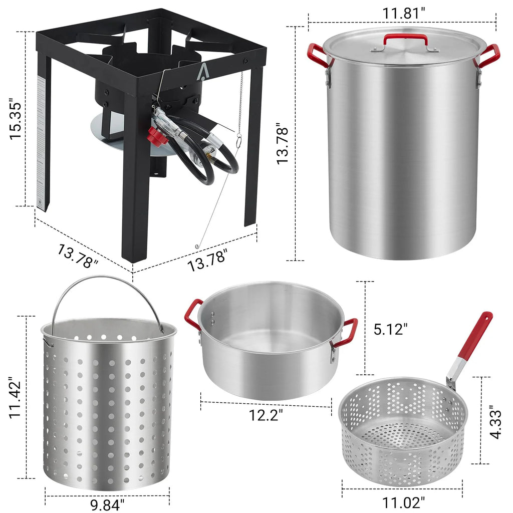 Soonbuy 30 QT Turkey Fryer Cooker Set and 10 QT Kit,50,000 BTU Aluminum Turkey Deep Fryer and Propane Burner Kit,Outdoor Propane Deep Fryers Stove Burner Stand,Baskets,Marinade Injector, Thermometer
