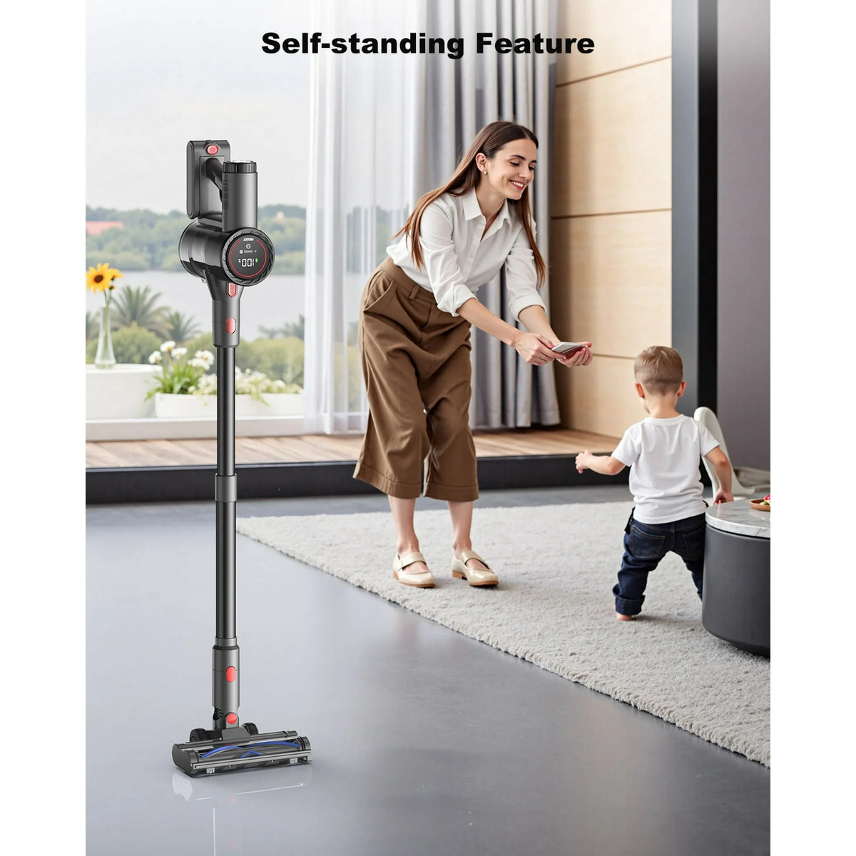 PRASKY Cordless Vacuum Cleaner, Bendable Rechargeable Cleaner for Carpet, Floor, Hair (Purple)