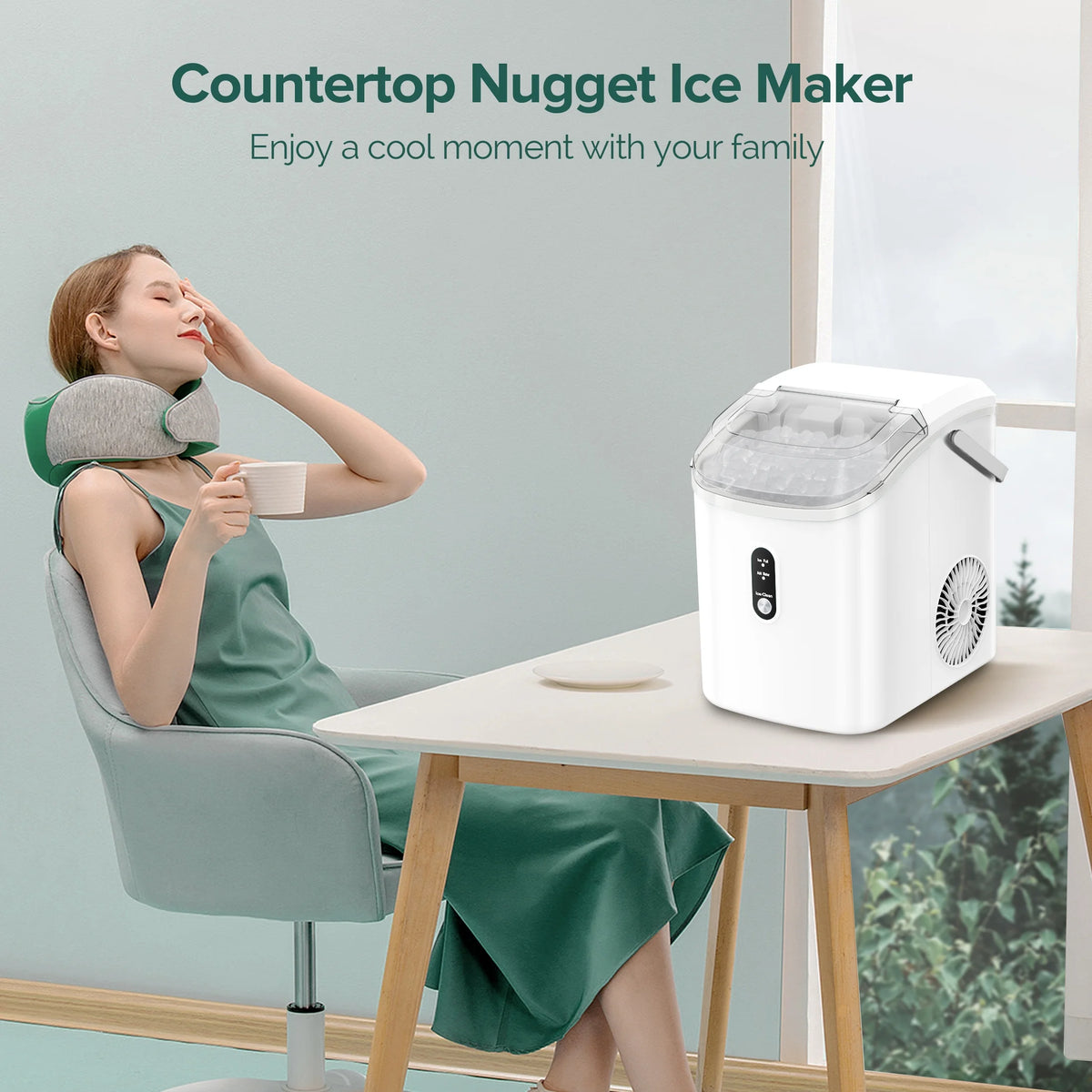 KISSAIR Nugget Ice Maker Countertop with Soft Chewable Pellet Ice, Portable Ice Machine with Handle, 35lbs/24H, Grey