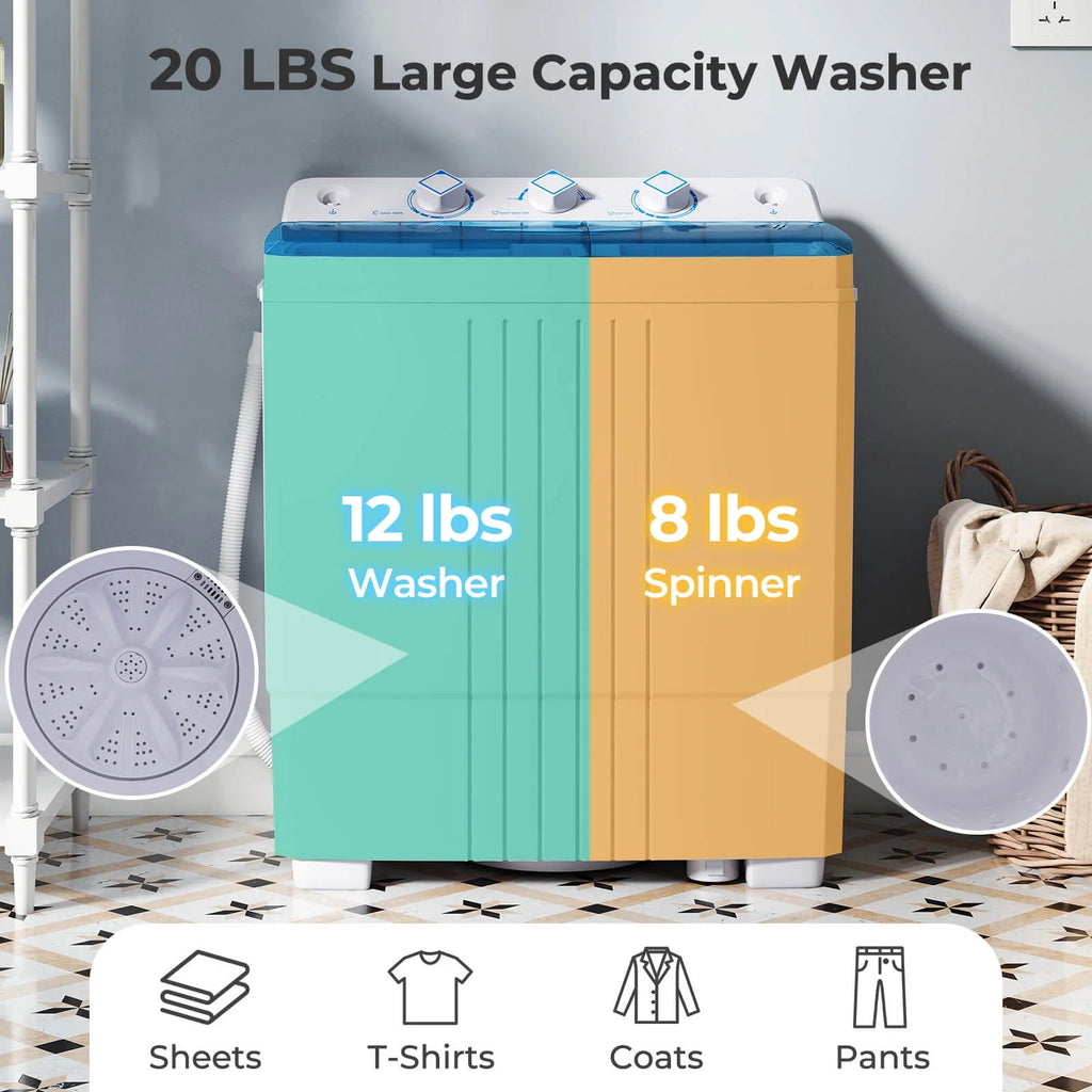 Costway Twin Tub 20Lbs Top Load Washing Machine with Gravity Drain