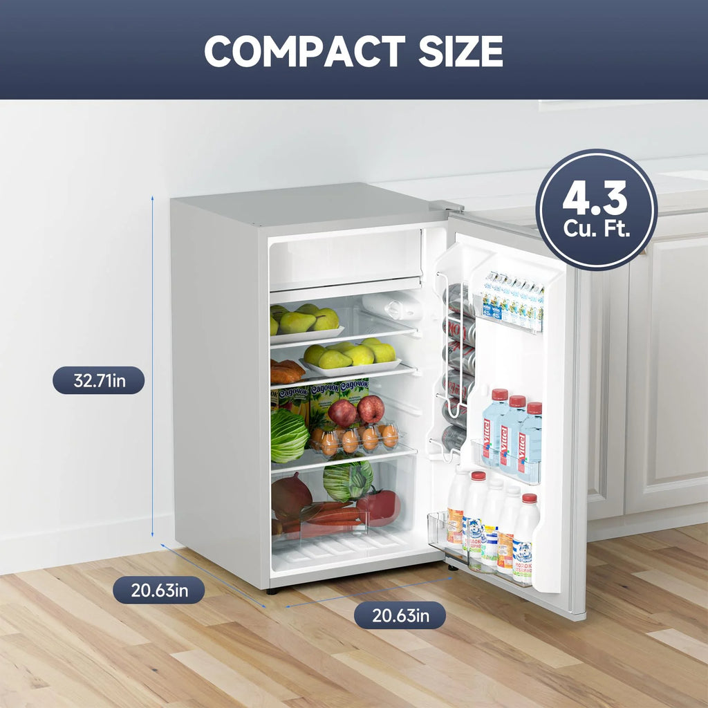 Soonbuy Compact Mini Fridge with Freezer, 4.3 Cu.Ft Single Door Refrigerator with Adjustable Temperature, Removable Shelves & Crisper Drawer, Energy Efficient Small Fridge for Bedroom, Office, Dorm, R