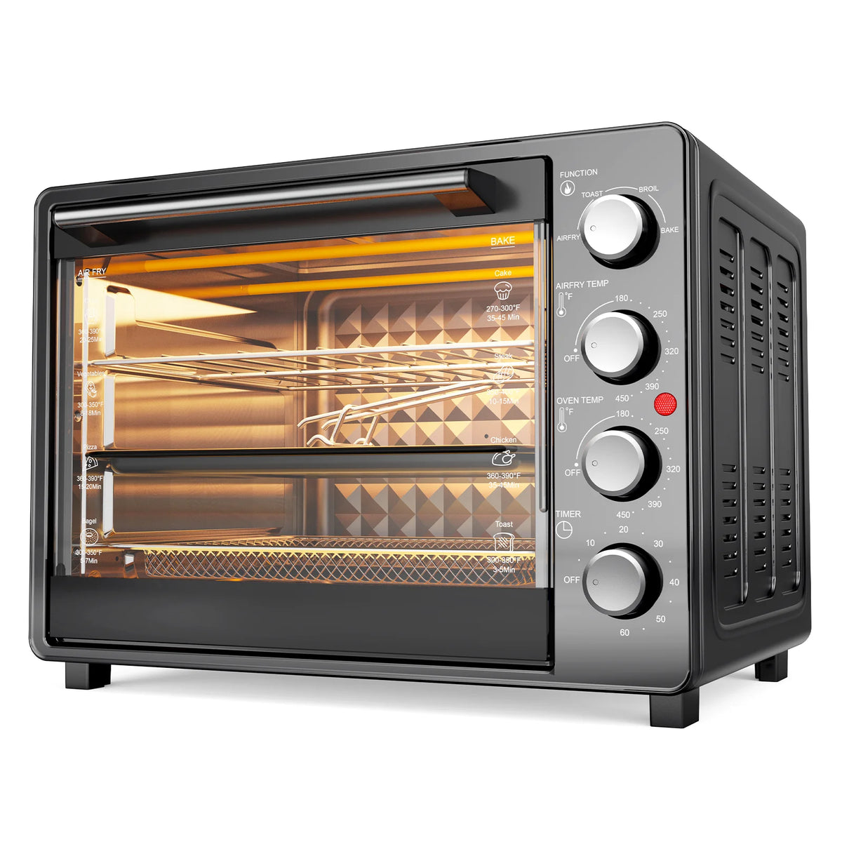 34 QT Super-Large  Air Fryer, Oil-Less Air Fryer Toaster Oven Combo with Pizza, Warm, Broil, Toast, Bake, Air Fry, 5  Functions - Black