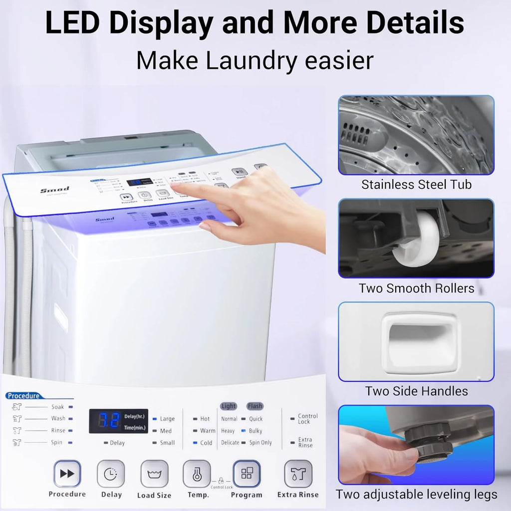 Techomey Compact Washing Machines 1.7 Cu ft Single Use in Schools and apartments 12lbs White Washer