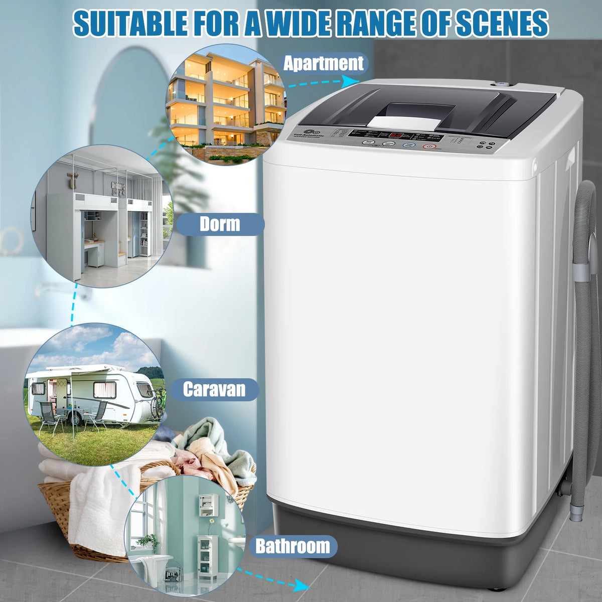 Qhomic Portable Washing Machine, 18.7lbs Full Automatic Compact 10 Programs & 8 Water Levels Washer Machine with Child Lock and LED Display, Low Noise Laundry Wash for Apartments, RVs, Dorms