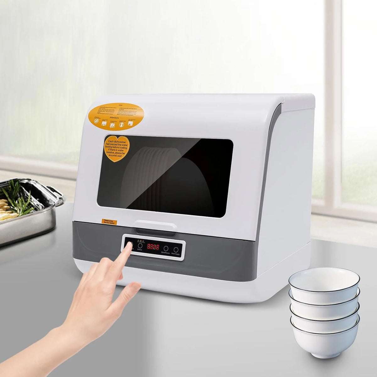 Portable Countertop Dishwasher Mini Dishwasher 3 Washing Modes 4 Washing Programs 360�� Rotating Spray Design Compact Dishwashers 158�H High-Temp& Air-Dry Function (white)