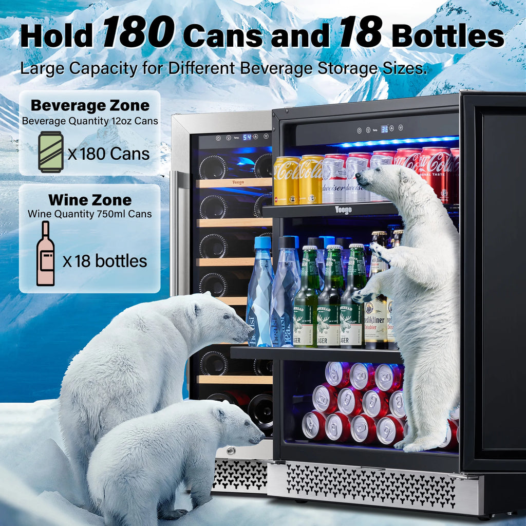 Yeego 30" Wine and Beverage Refrigerator,Two 15" Wine and Beverage Cooler Under Counter or Freestanding, Hold 33 Bottles and 80 Cans(Two Pack)