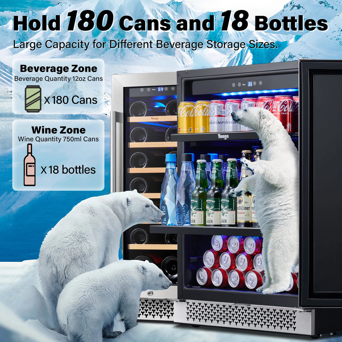 Yeego 30" Wine and Beverage Refrigerator,Two 15" Wine and Beverage Cooler Under Counter or Freestanding, Hold 33 Bottles and 80 Cans(Two Pack)