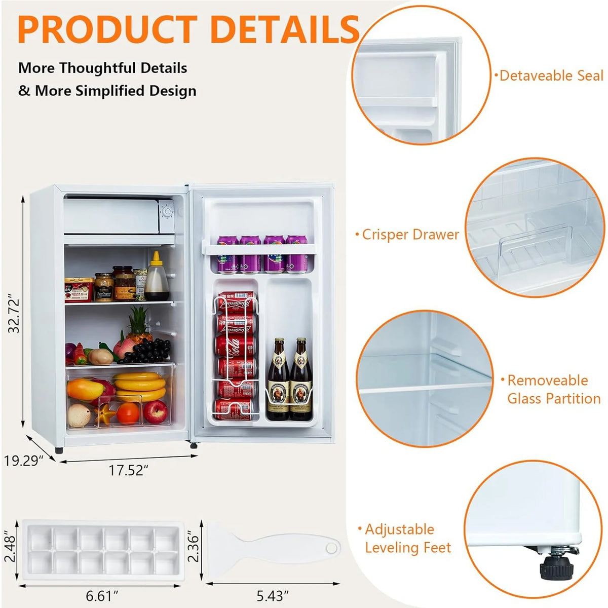 Aoile 3.2 Cu.Ft Compact Refrigerator, Single Door Mini Fridge with Top Freezer, White