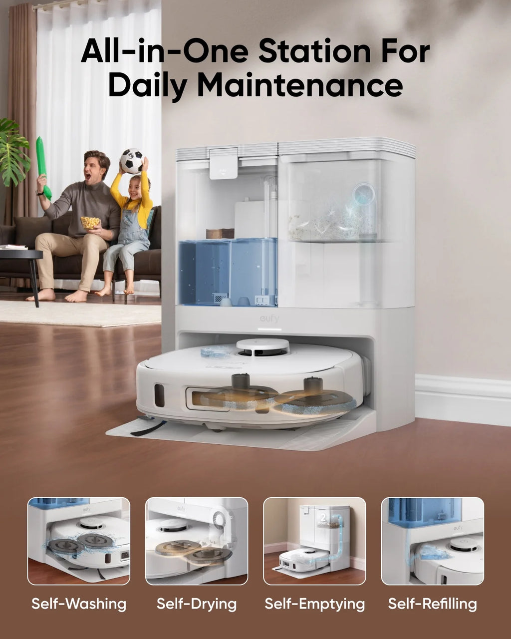 eufy X10 Pro Omni Robot Vacuum and Mop with 8,000 Pa Suction, Dual Mops with 12 mm Auto-Lift and Carpet Detection, AI Obstacle Avoidance, Auto Mop Washing, Auto Drying, Self-Emptying, Self-Refilling