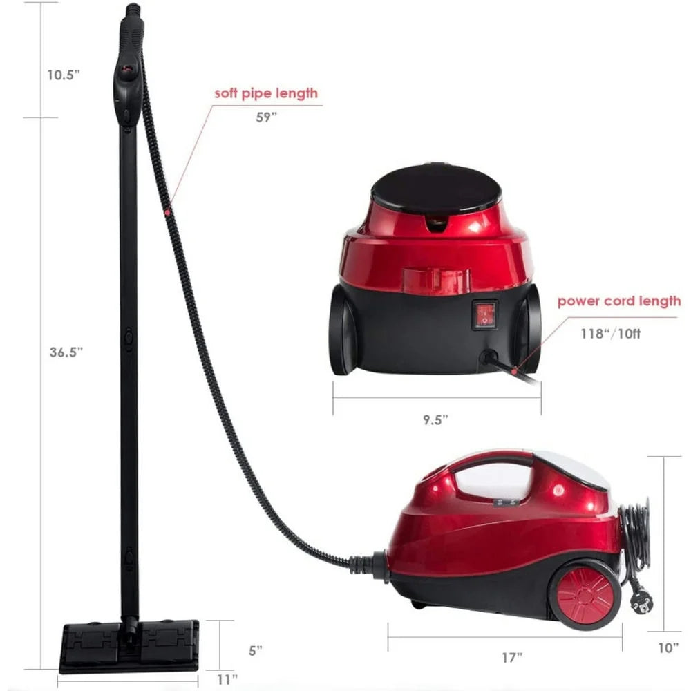 Canddidliike 2000W Steam Cleaner with Large Tank, Heavy Duty Multi-purpose Steam Cleaner Mop with Detachable Handheld Unit, Steam Cleaner with 19 Different Accessories for Indoor, Red