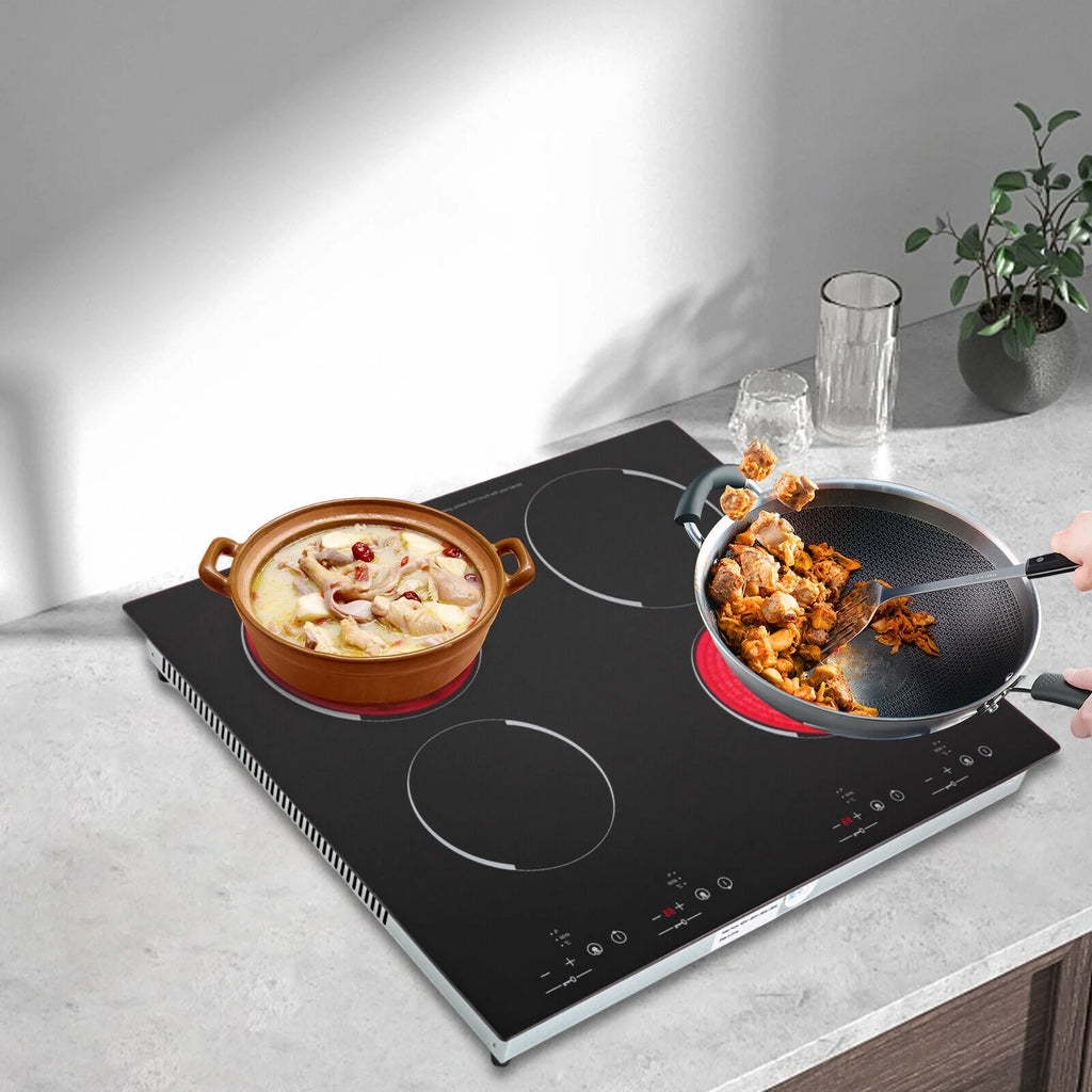 110V Electric Cooktop, Built-in Cooktop 3000W, Electric Stove Top with 4 Electric Burners, 9 Heating Level, Kid Safety Lock, Sensor Touch Control