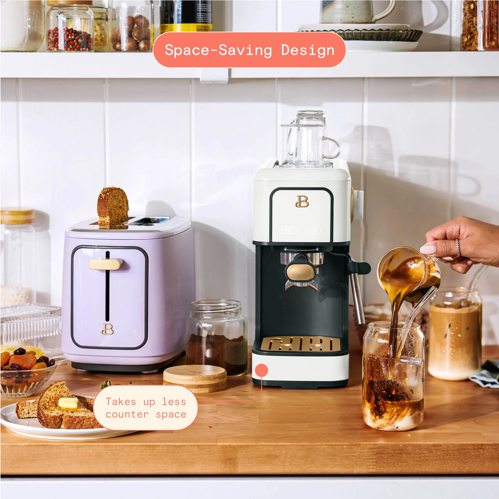 Beautiful Slim Espresso Machine with 20-Bar Pressure, Black Sesame by Drew Barrymore