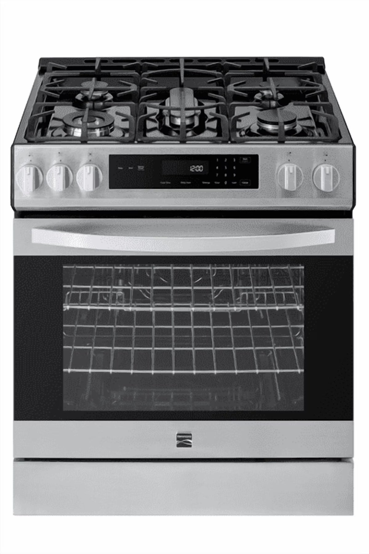 Kenmore 5.6 Cu. Ft. Front-Control 5 Burner Gas Range with Oven, Storage Drawer, Large Window, Dishwasher Safe Cast Iron Grates
