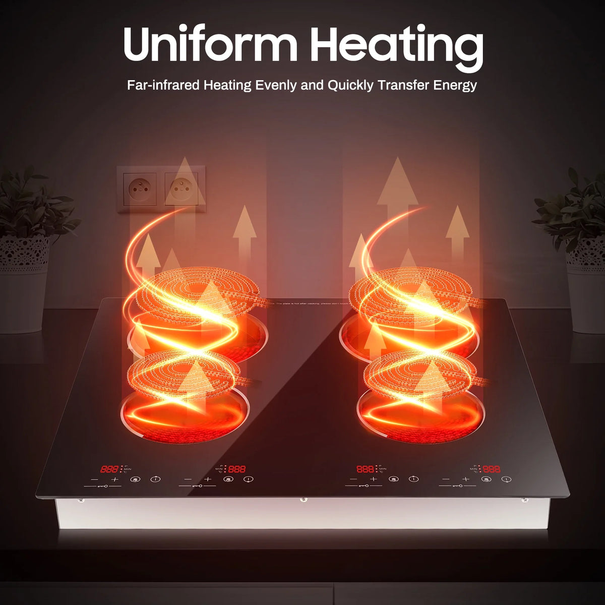 110V 3000W 4-Burner Electric Ceramic Cooktop,Touch Control,9 Gears,Safe & Efficient,for Home & Commercial Use