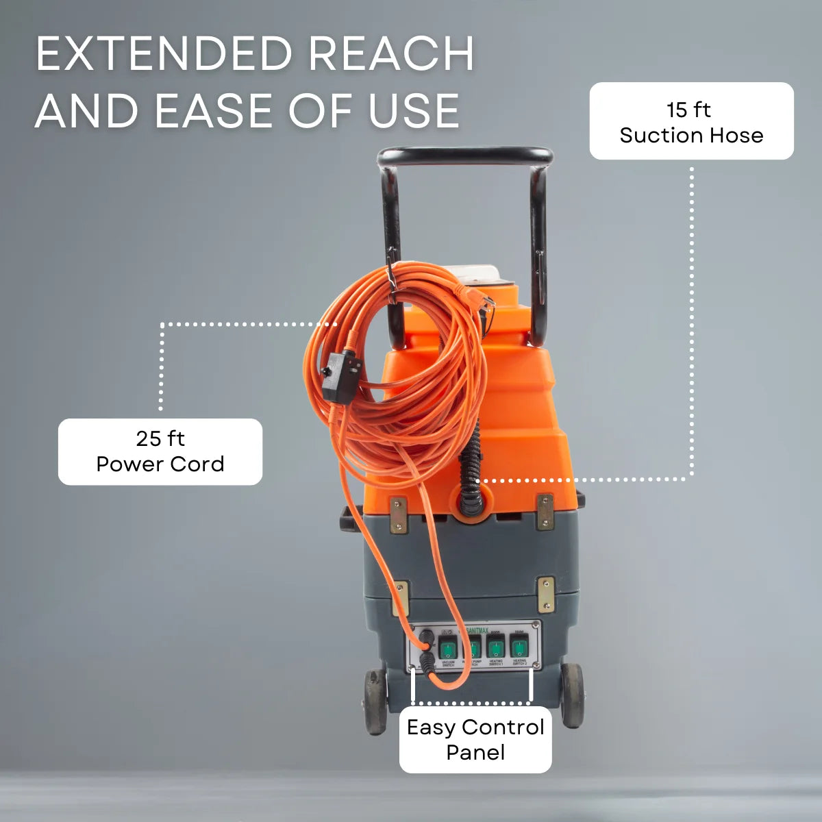 Commercial Heated Carpet Extractor Machine, Dual-Tank, 1000W Vacuum, 160 PSI Pump, 149��F Water