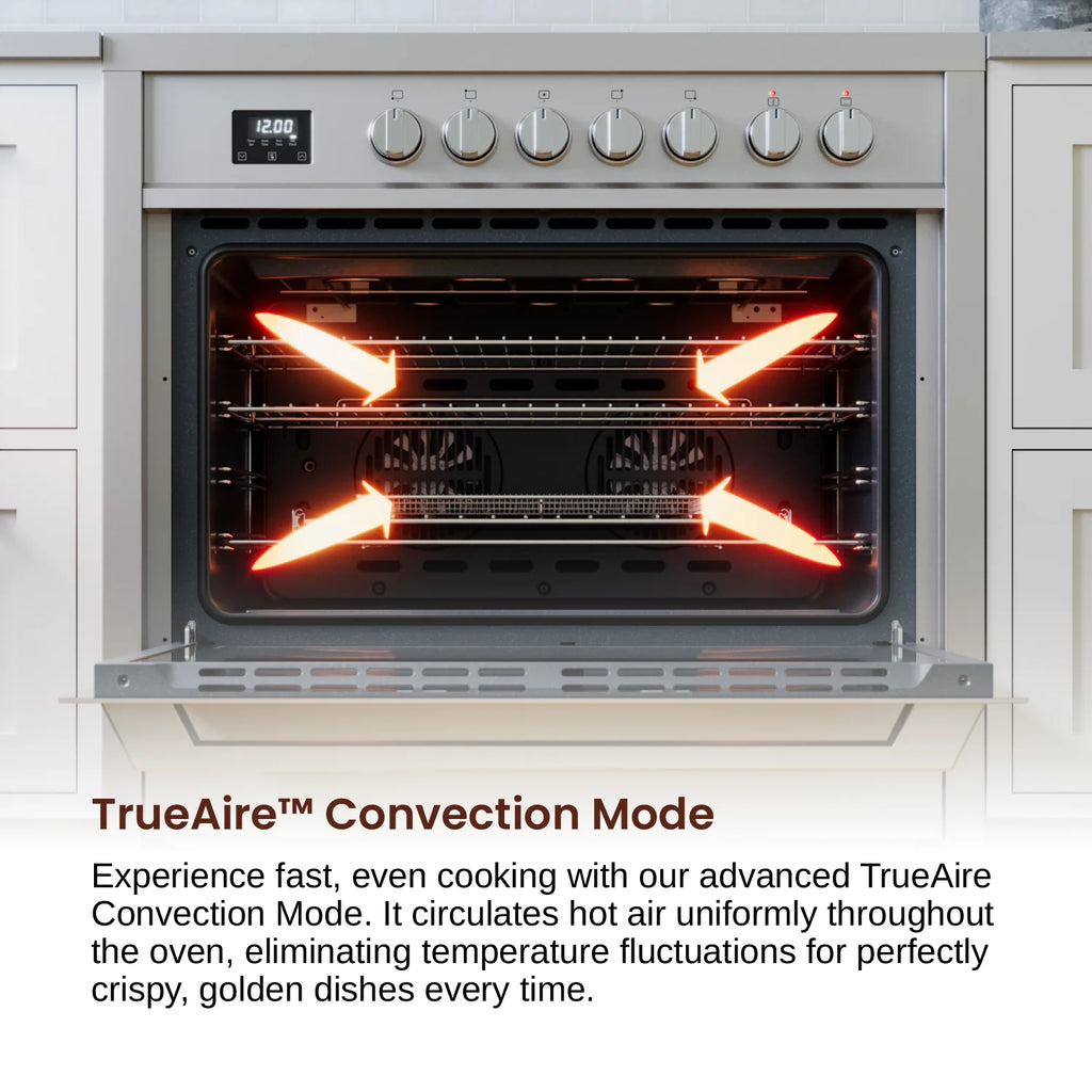 Rangaire RRE361TS 36" Electric Range Oven with Timer - Stainless Steel, Infrared Stove Burners, True Convection, Easy Reach Racks