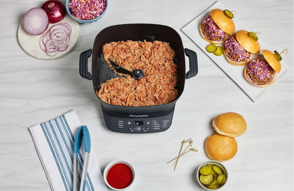 Power XL StirMax 7.5 Qt Multi-Cooker with Auto Stir/Shred Paddle and 9 Presets, Matte Black