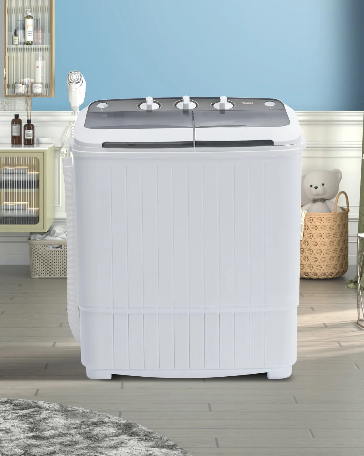 Muhub 18 lbs Portable Washing Machine,Compact Twin Tub Wash&Spin Combo for Apartment, Dorms, Gray