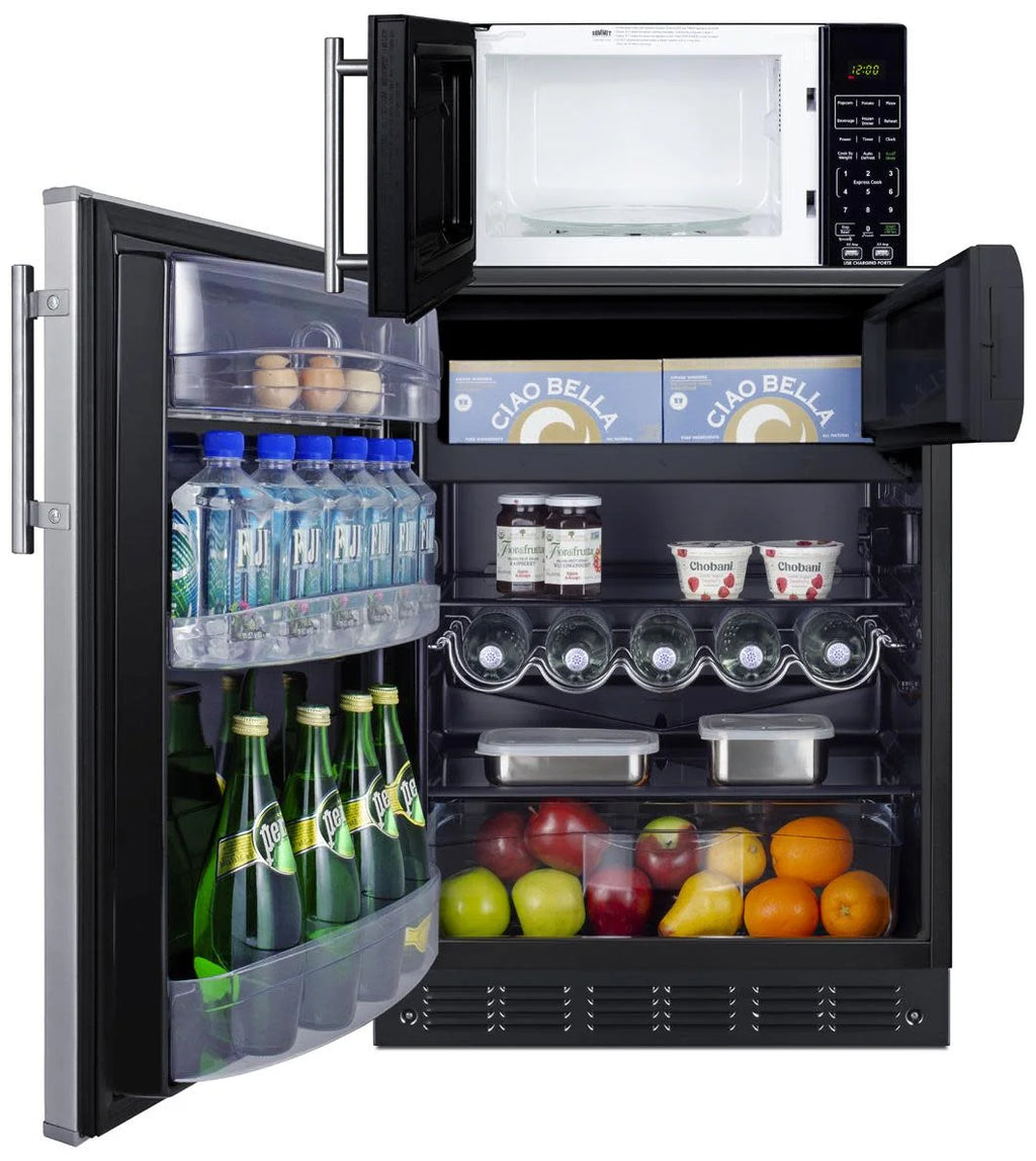 Summit Appliance MRF66BK2SSALHD Microwave & Refrigerator-Freezer Combination with Allocator - LHD