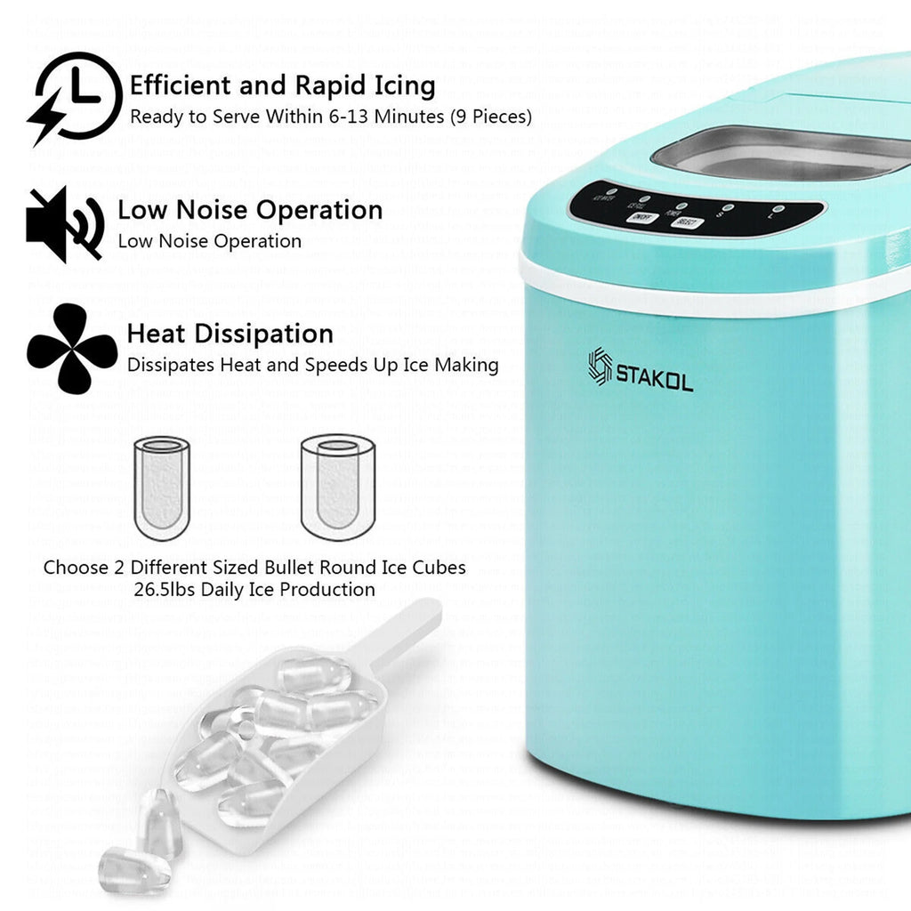 Costway Silver Portable Compact Electric Ice Maker Machine Mini Cube 26lb/Day