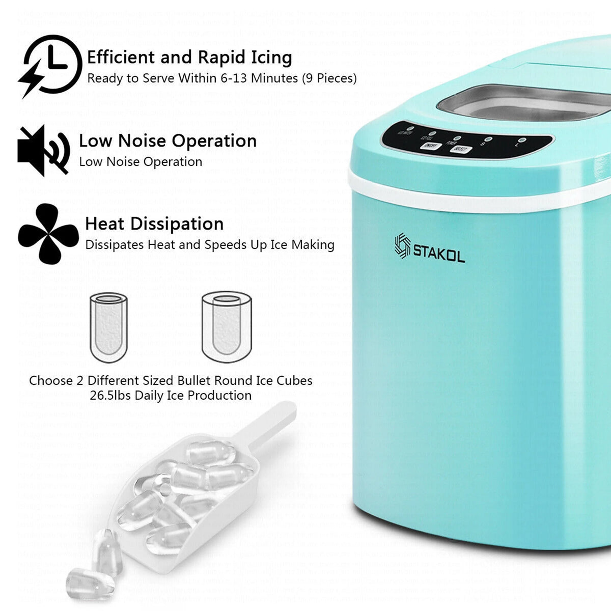 Costway Silver Portable Compact Electric Ice Maker Machine Mini Cube 26lb/Day