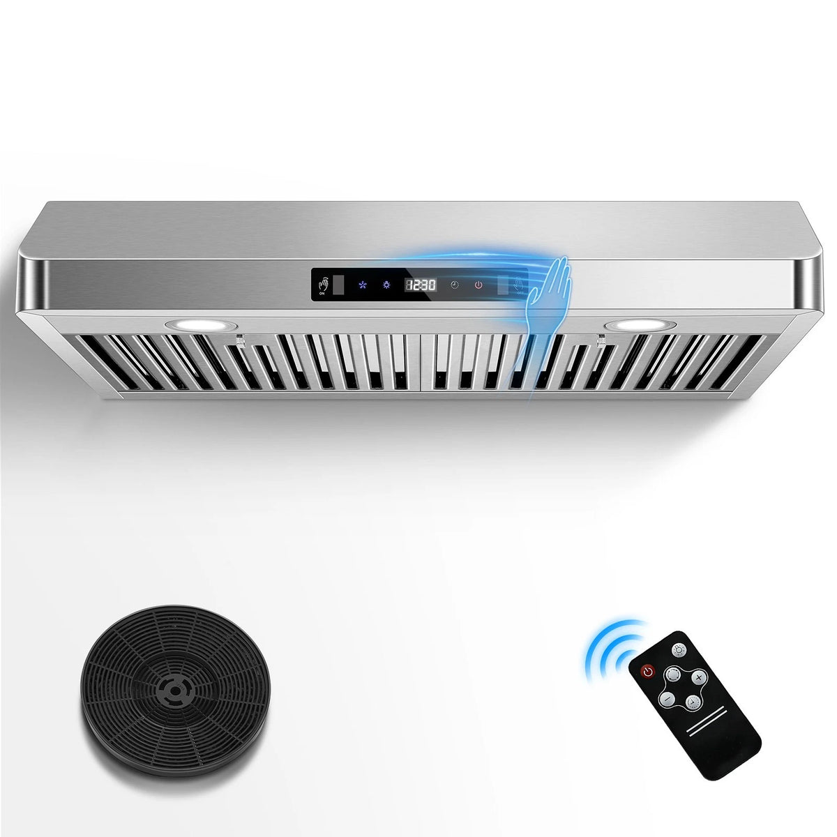 Under Cabinet Range Hood 30 inch,Stainless Steel Ducted/Ductless Range Hood with Touch/Gesture/Remote Control,700CFM & 3-Speed Kitchen Stove Vent Hood,Baffle Filters,3 Air Vents