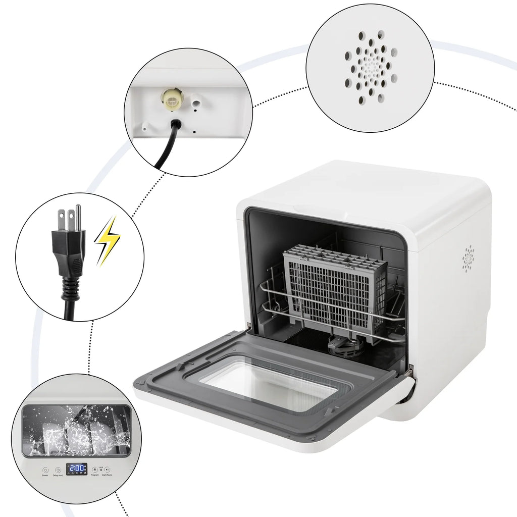 Compact Countertop Dishwasher - 785W, 120V, White, Touch Control, Efficient Dishwashing for Small Spaces, Ideal for Apartments, Dorms, RVs, and Offices
