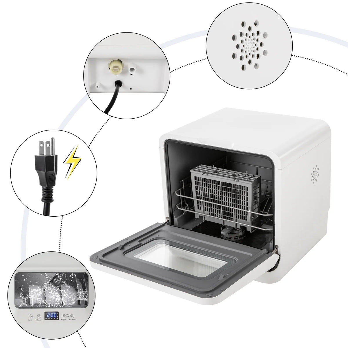 Compact Countertop Dishwasher - 785W, 120V, White, Touch Control, Efficient Dishwashing for Small Spaces, Ideal for Apartments, Dorms, RVs, and Offices