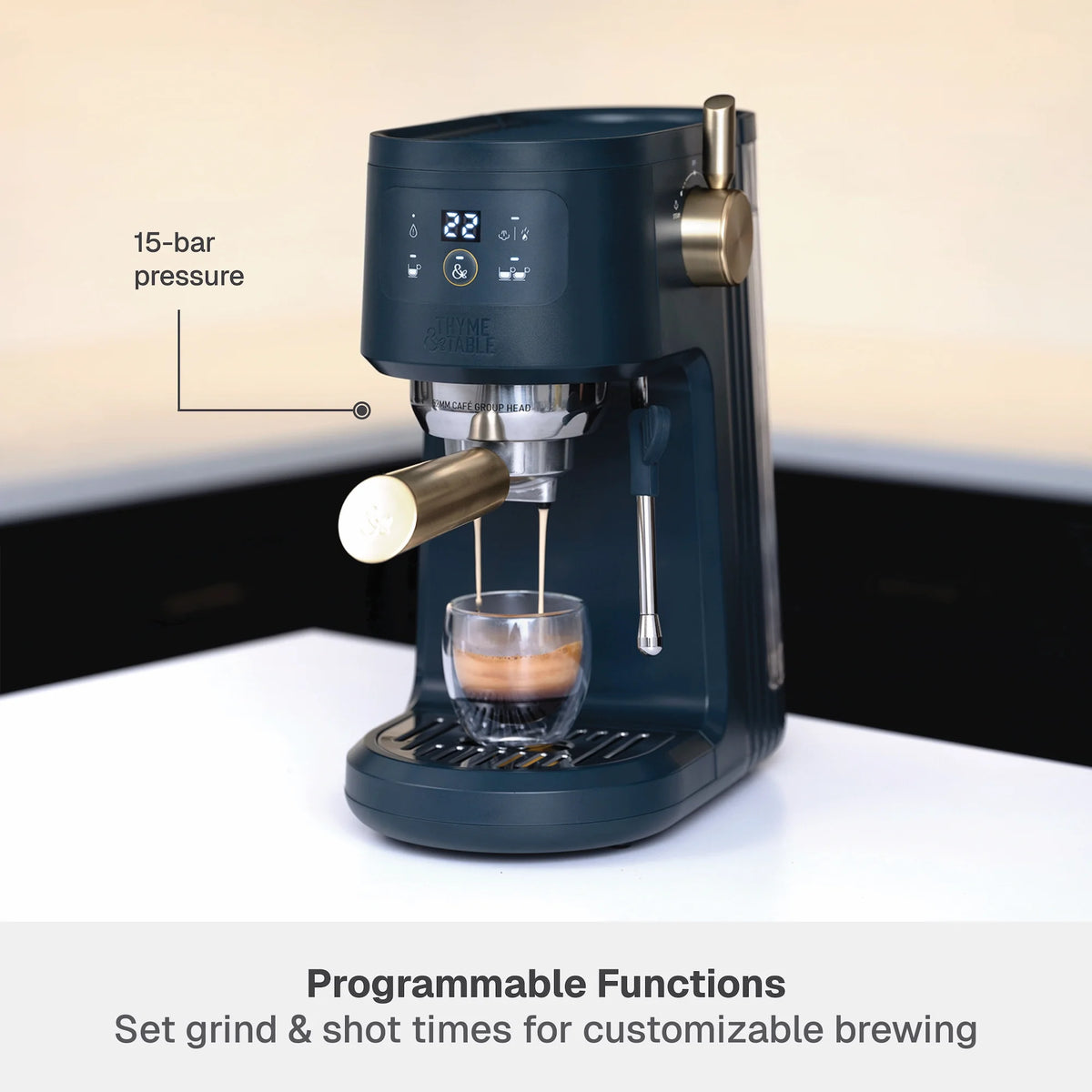 Thyme & Table Barista Mini Espresso Machine with 15-Bar Pressure and Steam Wand, Sand White