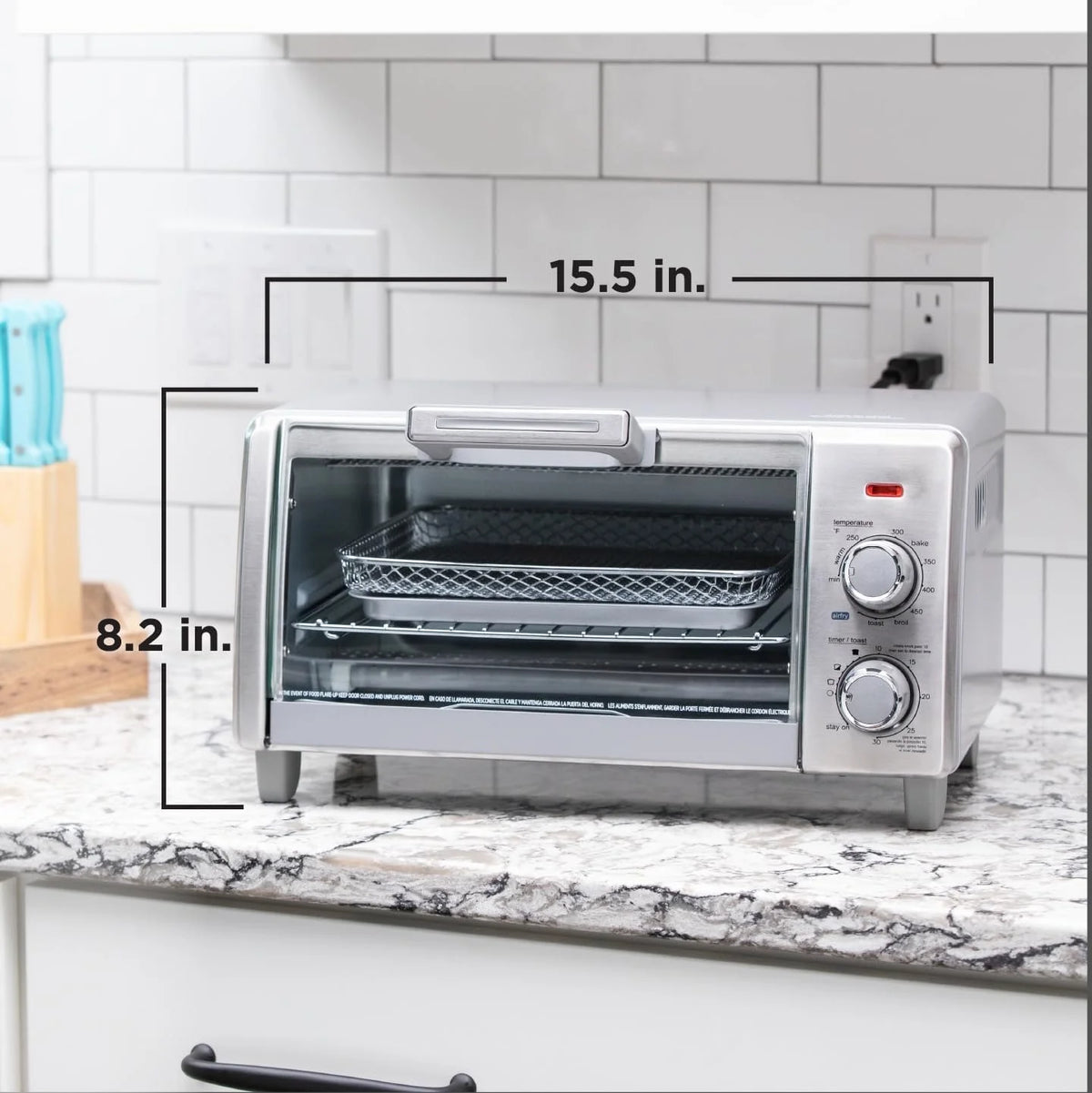 Crisp 'N Bake Air Fry Countertop Convection Toaster Oven, Medium Capacity, 4-Slice, 5-in-1, Fits 9�� Pizza, 30-Min Timer, Bake, Broil, Air Fry, Toast, Keep Warm, Stainless