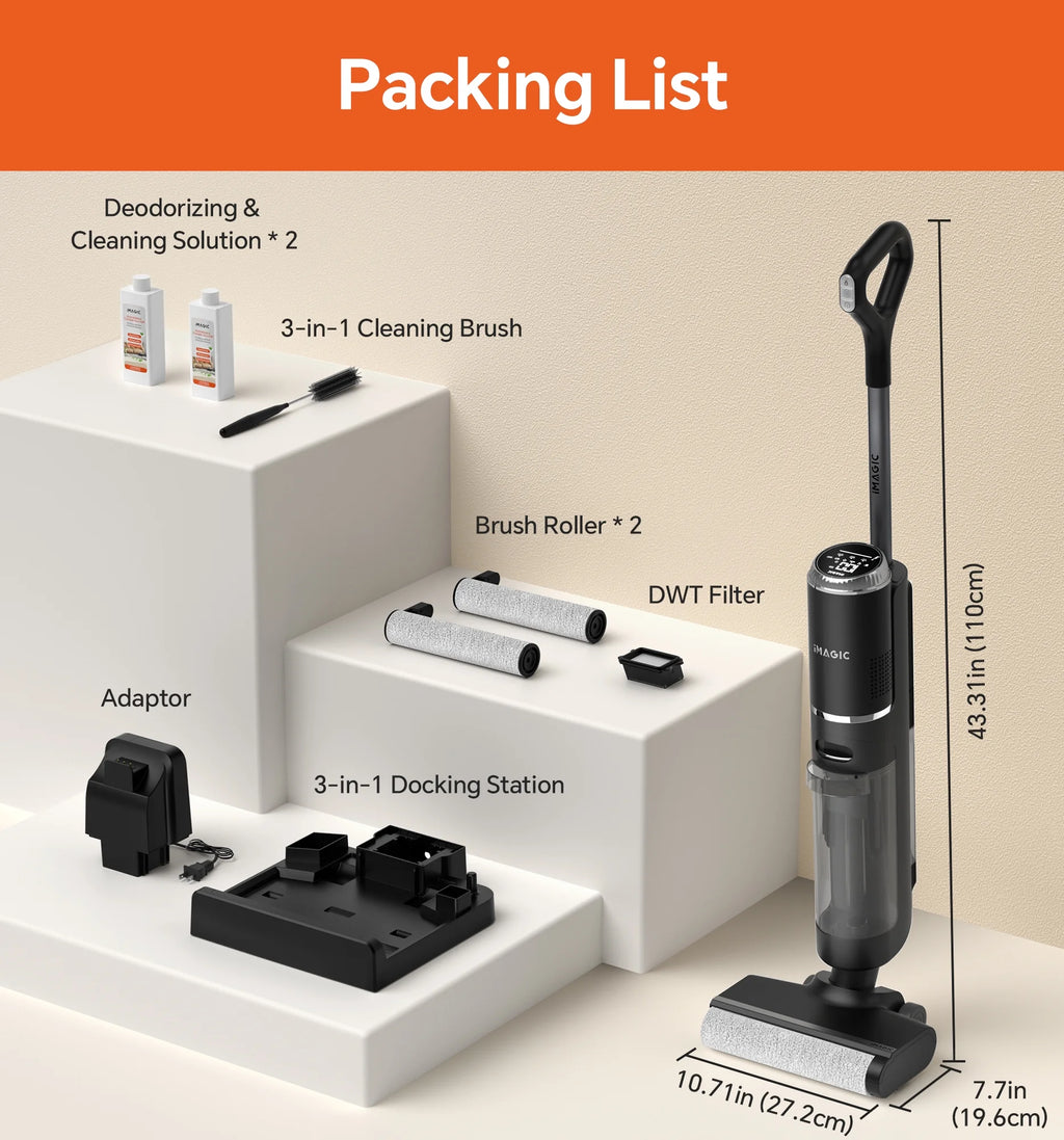 IMAGIC M3 Cordless Vacuum Mop with Self-Cleaning & Hot Air Drying for Hard Floors, Edge Cleaning, 5-in-1 Lightweight