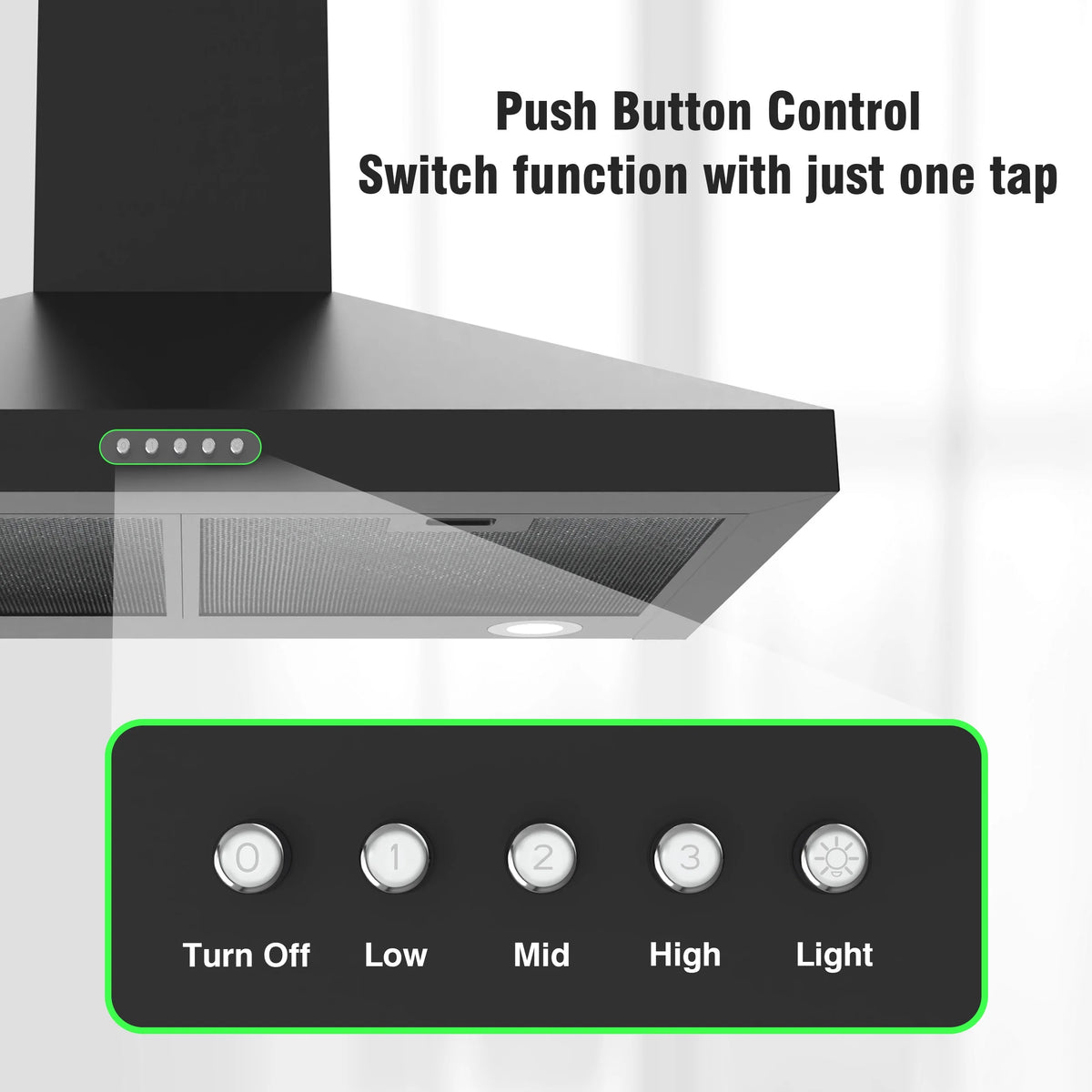 FIREGAS Wall Mount Range Hood 30 inch Black Vent Hood for Kitchen400 CFM with Ducted Convertible Ductless Kitchen Hood in Stainless Steel, 3-speed Whole-House Fan, LED Lights