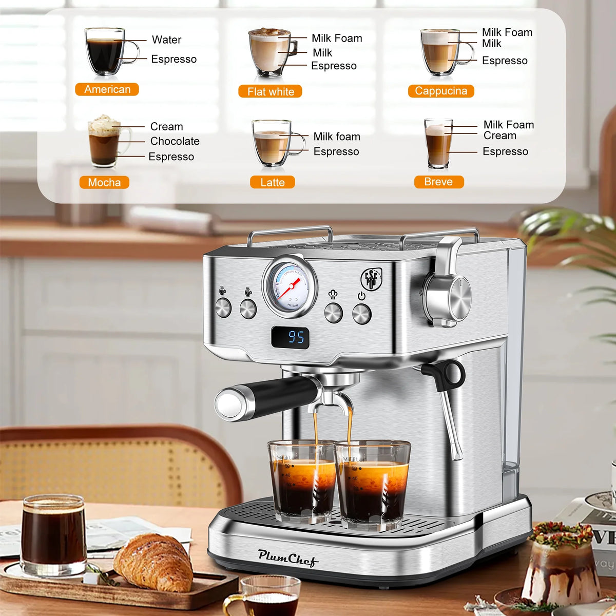 20 Bar Espresso Machine with Milk Frother, Single & Double Shot, ESE Pod Compatible, Removable Water Tank for Cappuccino, Latte, & Machiato for Home Barista
