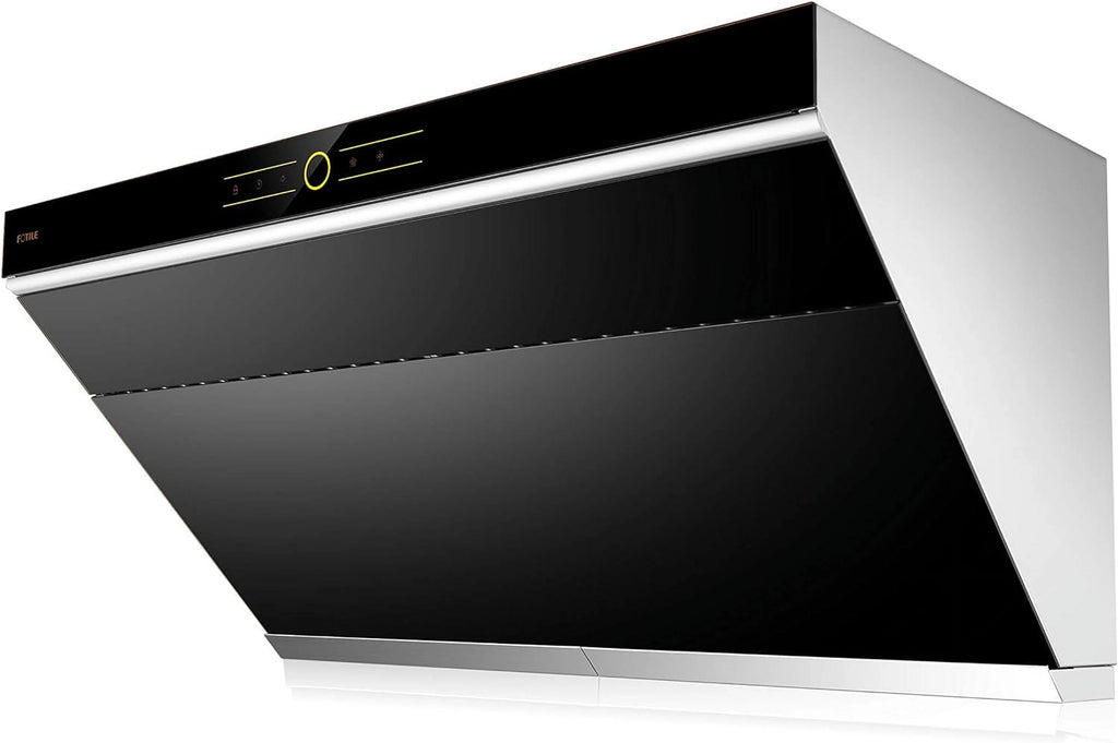 FOTILE JQG9001 Slant Vent Series 36" 850 CFM Under Cabinet or Wall Mount Range Hood with 2 LED lights and Touchscreen in Onyx Black Tempered Glass