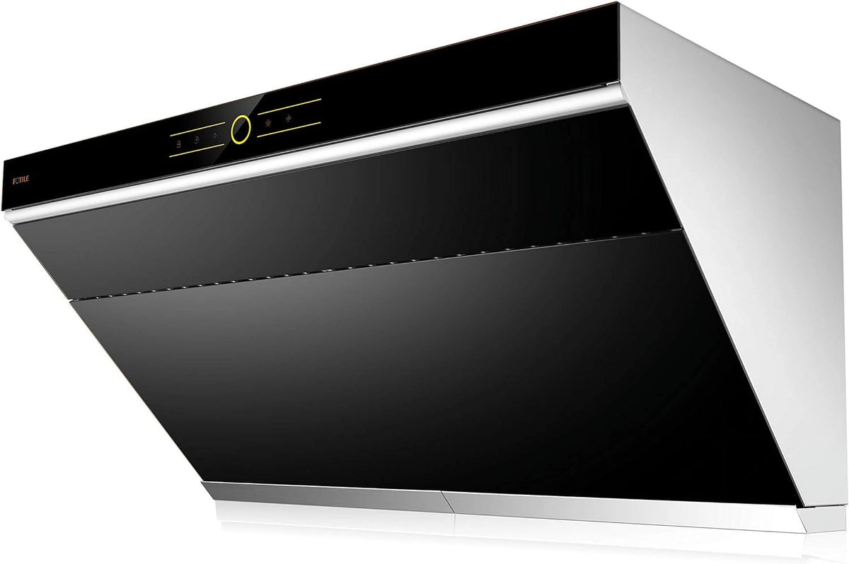 FOTILE JQG9001 Slant Vent Series 36" 850 CFM Under Cabinet or Wall Mount Range Hood with 2 LED lights and Touchscreen in Onyx Black Tempered Glass